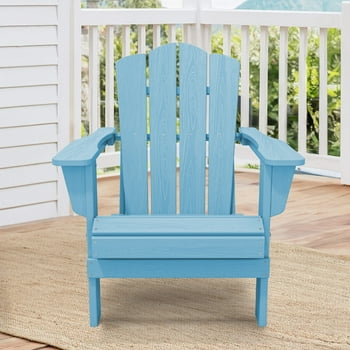 Outdoor Patio Folding HDPE Resin Adirondack Chair, Light Blue