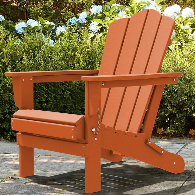 Outdoor Patio Folding HDPE Resin Adirondack Chair, Orange