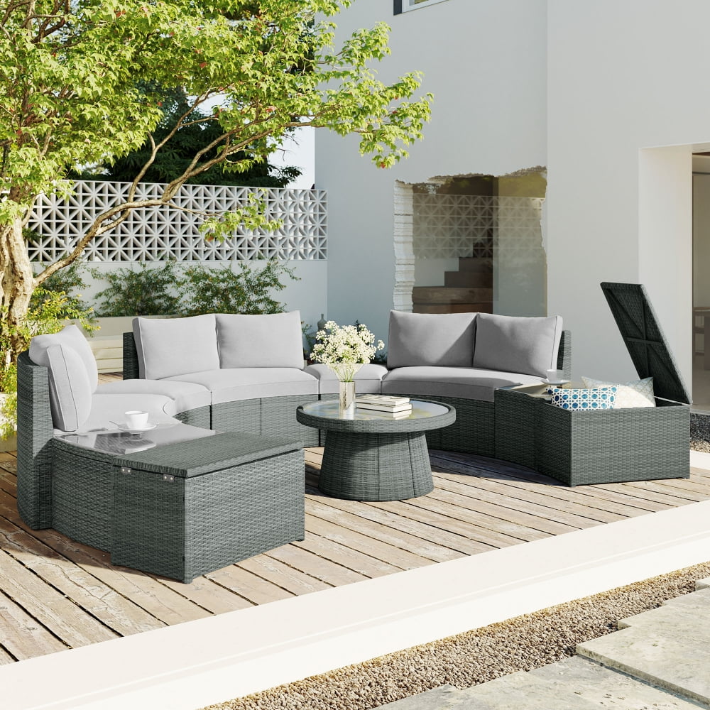 Outdoor Patio Furniture, 10Piece Outdoor Sectional Half Round Patio