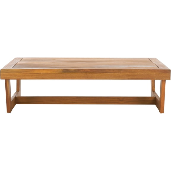 Outdoor Patio Furniture Collection Lynn Natural Brown Slatted Top Solid Wood Coffee Table