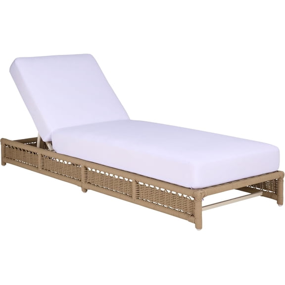 Outdoor Patio Furniture Collection  Tan Rope & White Cushion Lounger, Fully Assembled Outdoor Chaise, Modern Low-Profile Design