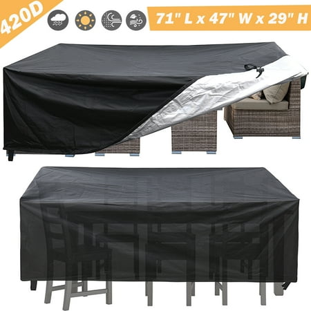 Outdoor Patio Furniture Covers Waterproof Cover, 420D Patio Table Cover, Rectangular Furniture Set Covers for Large Area, Oxford Fabric Dustproof for Dining Tables, Sofa, Chair, 71" L x 47" W x 29" H