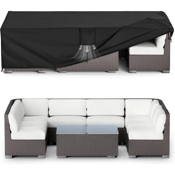 Outdoor Patio Furniture Covers Waterproof Fits up to 108L x 82W x 28H Inches, Rectangular Table and Chair Set Covers Rip-Resistant Material with Windproof Buckles