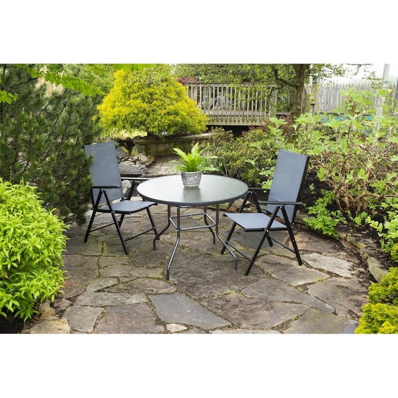 Outdoor Patio Furniture, Round Dining Table, Steel Base and Rim with Water-Wave Glass Top, Grey, 40"