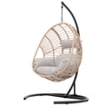 thumbnail image 1 of Outdoor Patio Furniture Seats Egg Chair Swing, Indoor Accent Leisure Egg Chair , Natural Color Wicker with Beige Cushion, 1 of 8