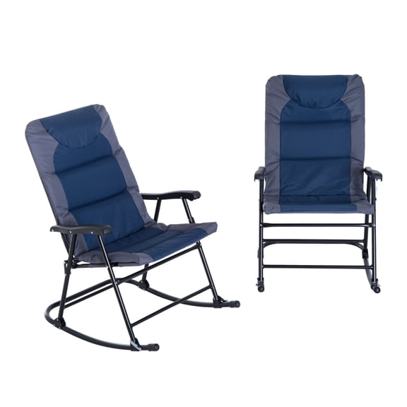 Outdoor Patio Furniture Set - 2 Folding Rocking Chairs Bistro Set - Navy Blue - Porch, Camping, Balcony - Padded & Steel Frame