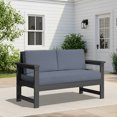 thumbnail image 1 of Outdoor Patio Furniture Set, 2-Seater HDPE Loveseat Sofa, Weather-Resistant Outdoor Furniture,Black Frame with Gray Cushions, 1 of 6