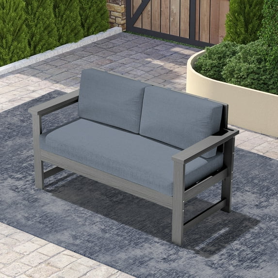 Outdoor Patio Furniture Set, 2-Seater HDPE Loveseat Sofa, Weather-Resistant Outdoor Furniture,Gray