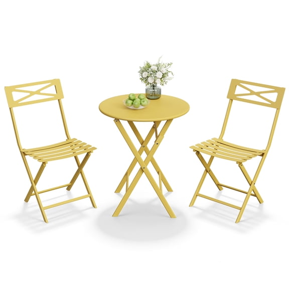 Outdoor Patio Furniture Set 3 Piece Folding Bistro Set Collapsible Steel Table and Chairs