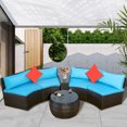 thumbnail image 1 of Outdoor Patio Furniture Set, 4 Piece All Weather Wicker Sofa Sets with Coffee Table and Blue Cushions, Patio Sectional Conversation Chairs Set, for Backyard, Poolside, Garden, D8573, 1 of 13