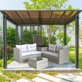 thumbnail image 1 of Outdoor Patio Furniture Set, 4-Piece Gray Wicker Patio Furniture Sets, Rattan Wicker Conversation Set w/L-Seats Sofa, R-Seats Sofa, Cushion box, Glass Dining Table, Padded Cushions, Beige, S1555, 1 of 10
