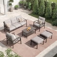 thumbnail image 1 of Outdoor Patio Furniture Set, 6 Piece Patio Conversation Set with Coffee Table and Ottomans, Metal Furniture Set for Porch Backyard Garden, Grey, 1 of 8