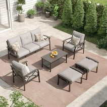 Outdoor Patio Furniture Set, 6 Piece Patio Conversation Set with Coffee Table and Ottomans, Metal Furniture Set for Porch Backyard Garden, Grey