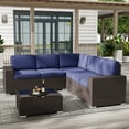 thumbnail image 1 of Outdoor Patio Furniture Set 6 Pieces Sectional Conversation Sofa Set Brown Rattan Sofa Set with Coffee Table, 1 of 7