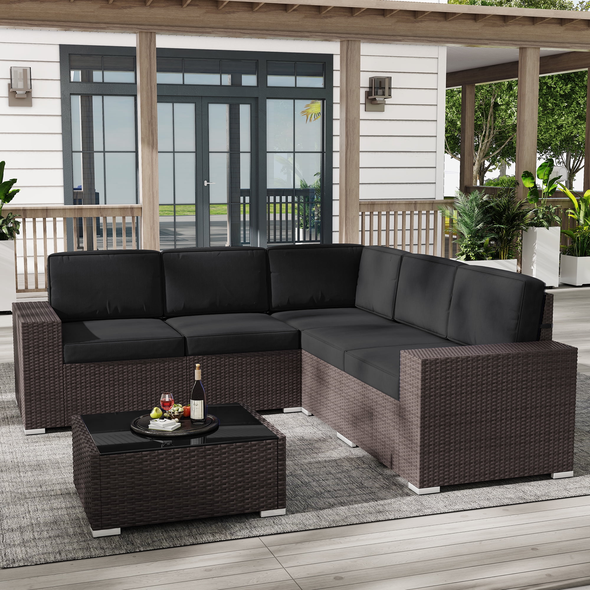 Brown rattan sofa set discount
