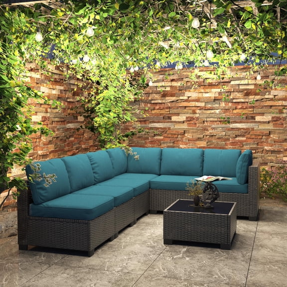 Outdoor Patio Furniture Set 7 Piece Wicker Sectional Sofa Conversation Set