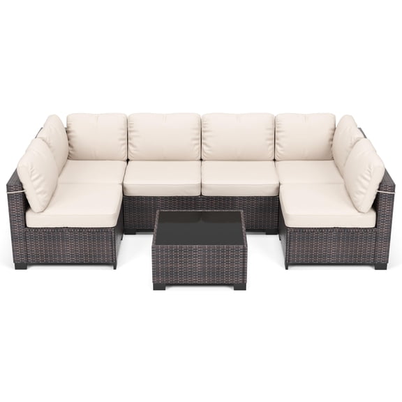 Outdoor Patio Furniture Set 7 Piece Wicker Sectional Sofa Conversation Set