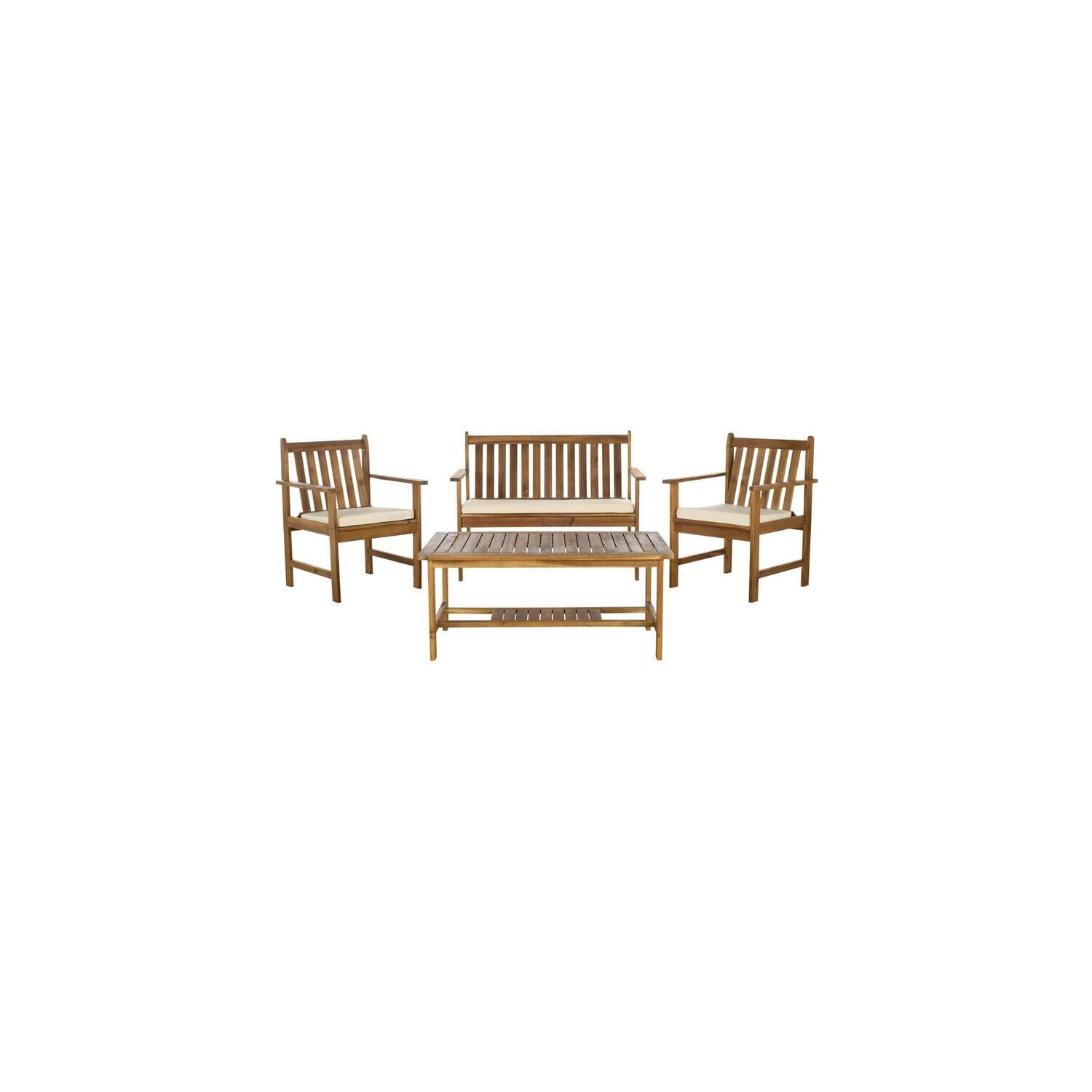 Outdoor Patio Furniture Set - Acacia Wood & Beige Cushions - 4 Piece Seating
