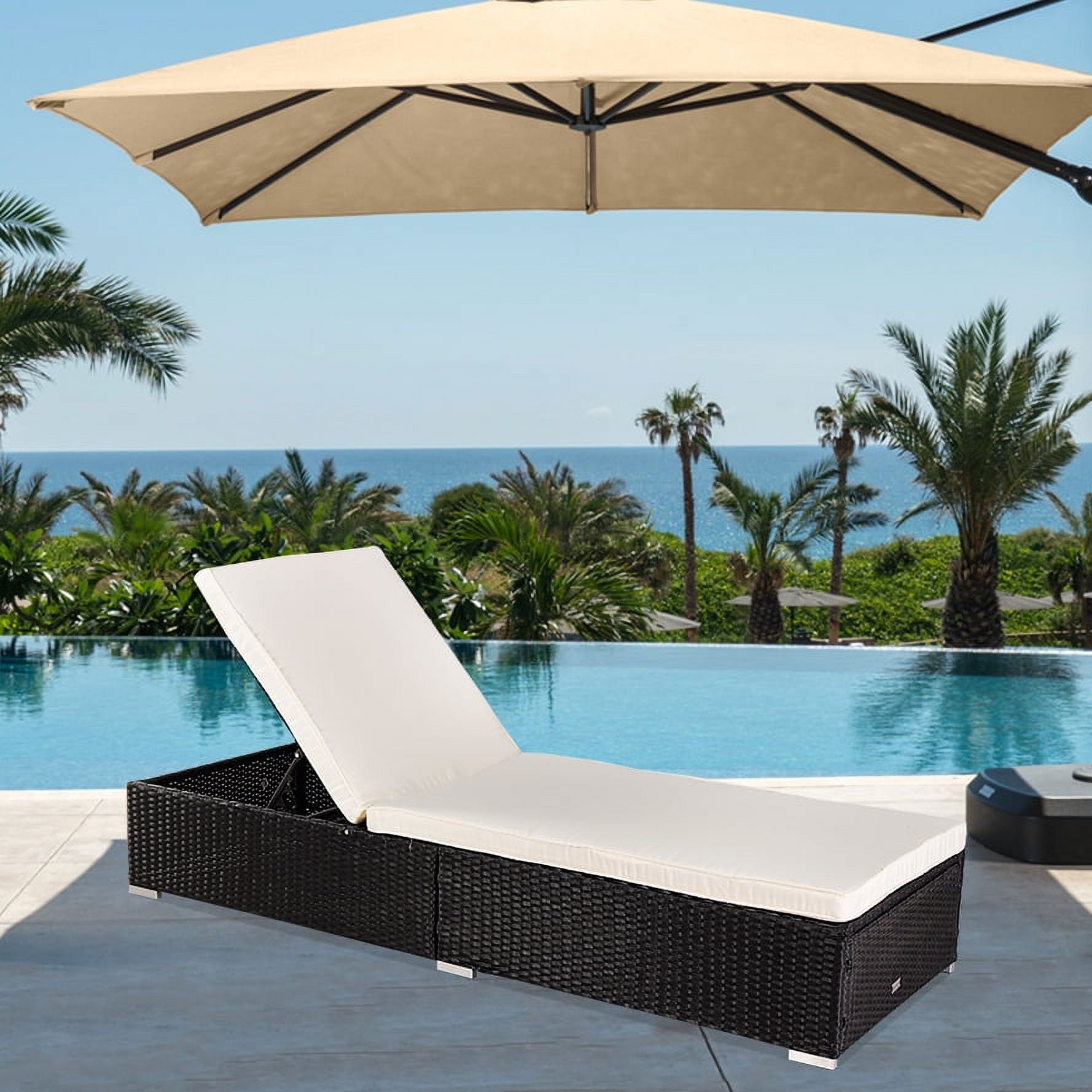 Outdoor Patio Furniture Set Chaise Lounge, Patio Cushioned Reclining Rattan Lounge Chair Chaise Couch with Removable Cushion, 5-Position Adjustable Back, Lounger Chair for Poolside Garden,1PC, Q17569 - image 1 of 10