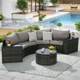 thumbnail image 1 of Outdoor Patio Furniture Set with Coffee Table, 7-Piece Half-Moon Curved Sectional Sofa Set with 2 Side Tables, All-Weather Wicker Patio Conversation Set for Poolside Backyard, Light Gray, 1 of 7