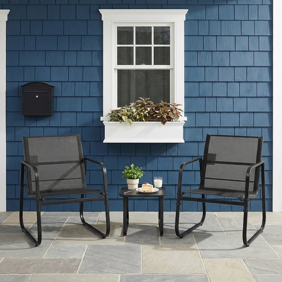 Outdoor Patio Furniture Set, Rust-Proof Steel Bistro Set with Breathable Textilene Fabric, All-Weather 3-Piece Chairs for Balcony, Backyard, Garden and Poolside(Black)