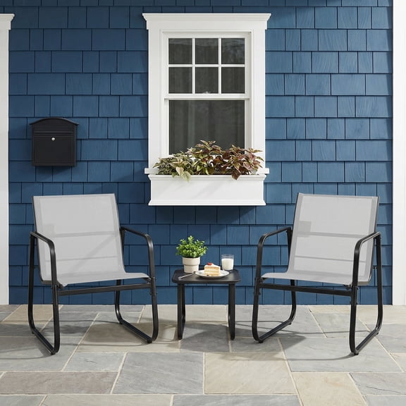 Outdoor Patio Furniture Set, Rust-Proof Steel Bistro Set with Breathable Textilene Fabric, All-Weather 3-Piece Chairs for Balcony, Backyard, Garden and Poolside(Gray)