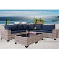 thumbnail image 1 of Outdoor Patio Furniture Set, Sectional Rattan Outdoor Sofa Set Gray White PE Rattan Wicker with Navy Cushion, Patio Conversation Set with 5 Seat Cushions and 2 Tempered Glass Table, 7 Pieces, 1 of 6