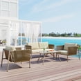 thumbnail image 1 of Outdoor Patio Furniture Set with Loveseat, Rattan Patio Table and Chairs Set of 4 with Toughened Glass Table and Cushions, All-Weather Patio Conversation Sets with Metal Frame for Balcony, Beige, 1 of 12