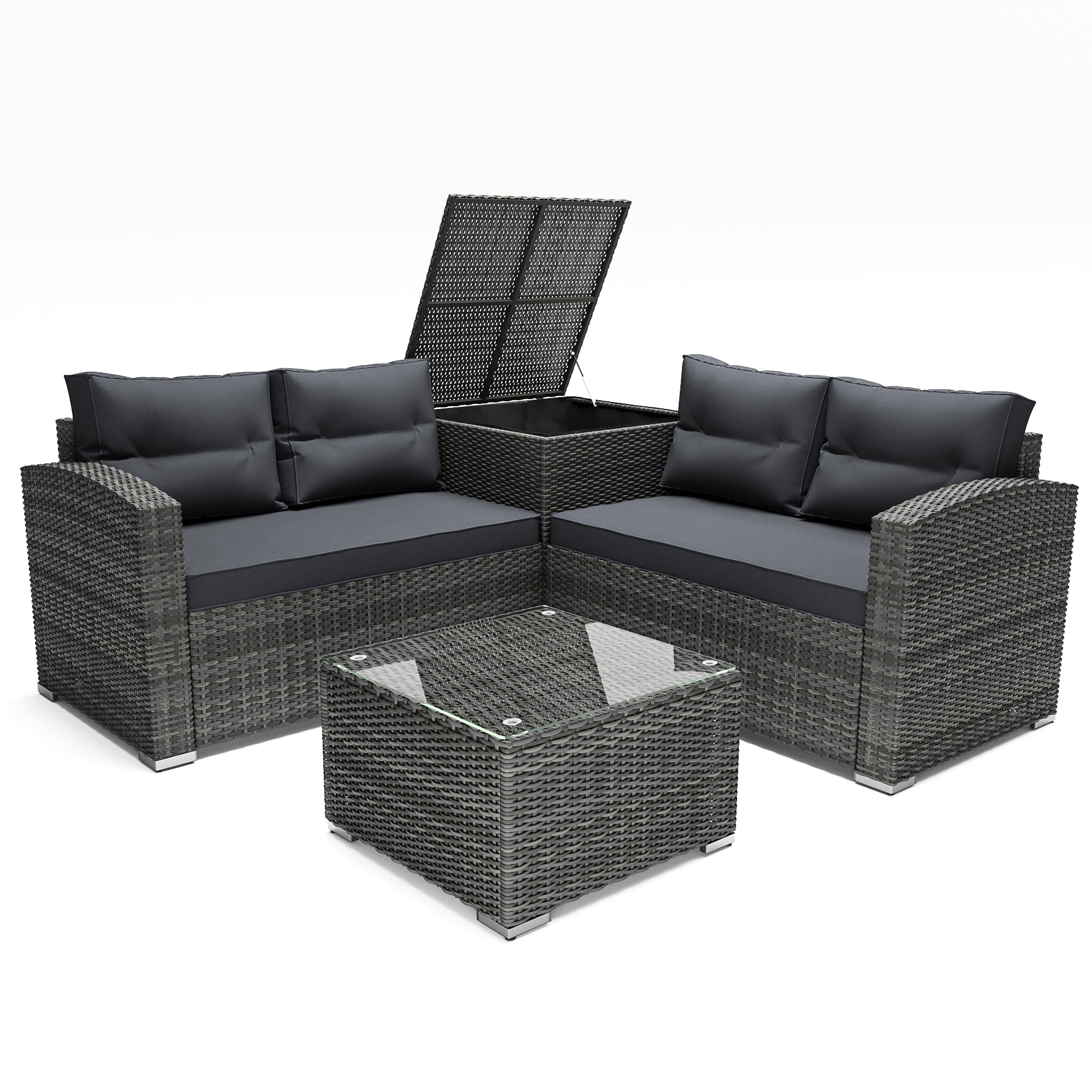 Outdoor Patio Furniture Sets, 4 Pieces Wicker Sectional Sofa Set with 2