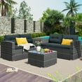 thumbnail image 1 of Outdoor Wicker Furniture Set, 4 PCS PE Rattan Sectional Sofa Set with Side Storage Table, Coffee Table and 2 Loveseats, Cushioned Conversation Chairs Set for Patio, Yard, Poolside, Deck, Gray, D6880, 1 of 12