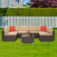 thumbnail image 1 of Outdoor Patio Furniture Sets Clearance, SEGMART New 7 Pieces Wicker Patio Furniture Set with Seat Cushions & Tempered Glass Coffee, Conversation Sets with 2 Pillows for Porch, Backyard, S7163, 1 of 10