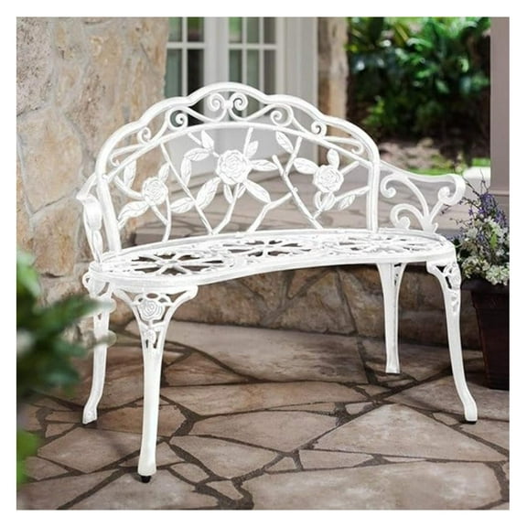 Outdoor , Patio Garden Benches Metal Loveseat White Cast-Aluminum Outside Furniture for Park Lawn Front Porch
