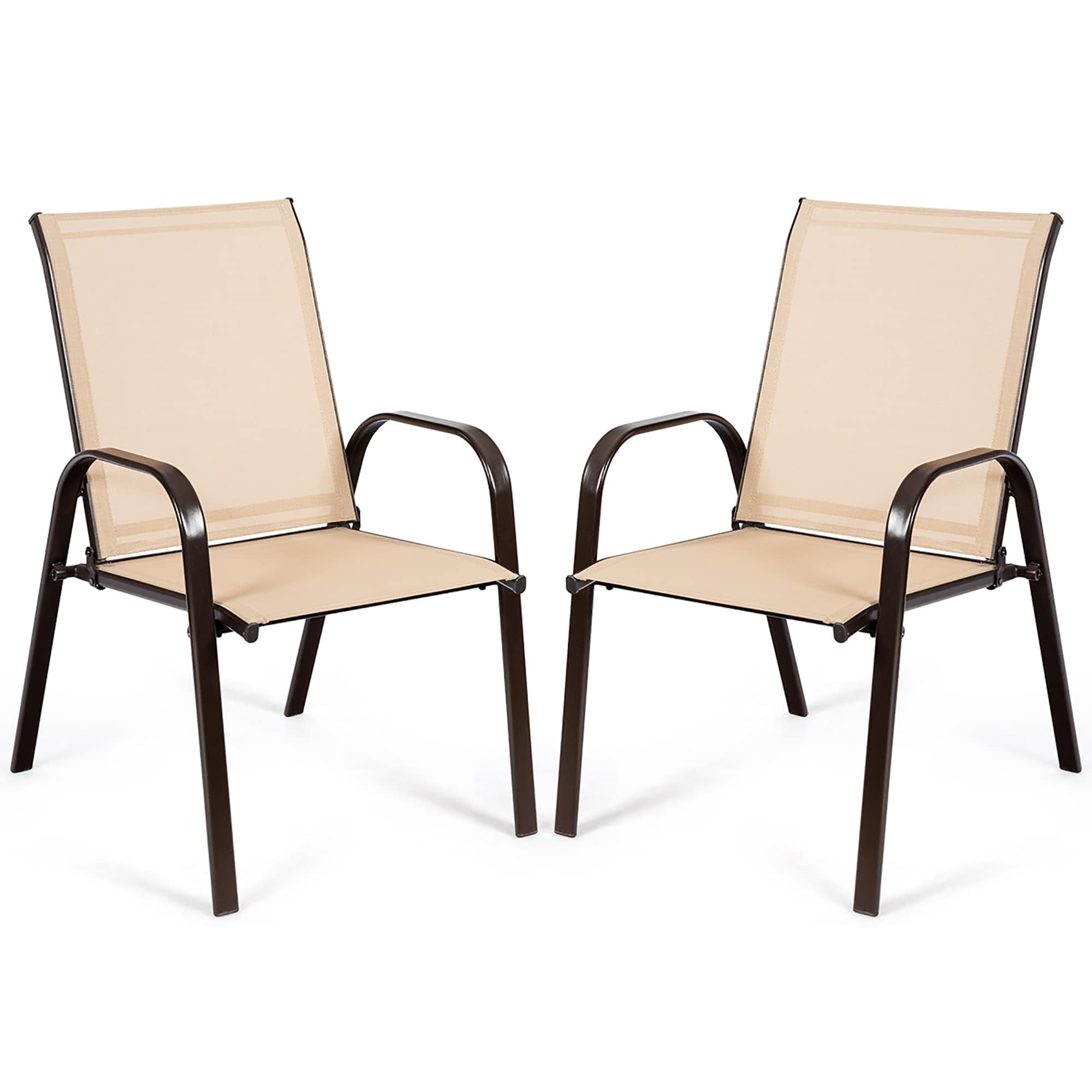Beige Steel Frame Outdoor Patio Garden Chairs Set