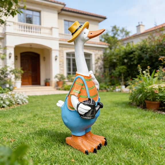Outdoor Patio Garden Duck Statue Courtyard Resin Figurine Decor, Weather Resistant Lawn Ornament for Patio Yard Porch Flowerbed, Decorative Backyard Garden Sculpture for Home Park