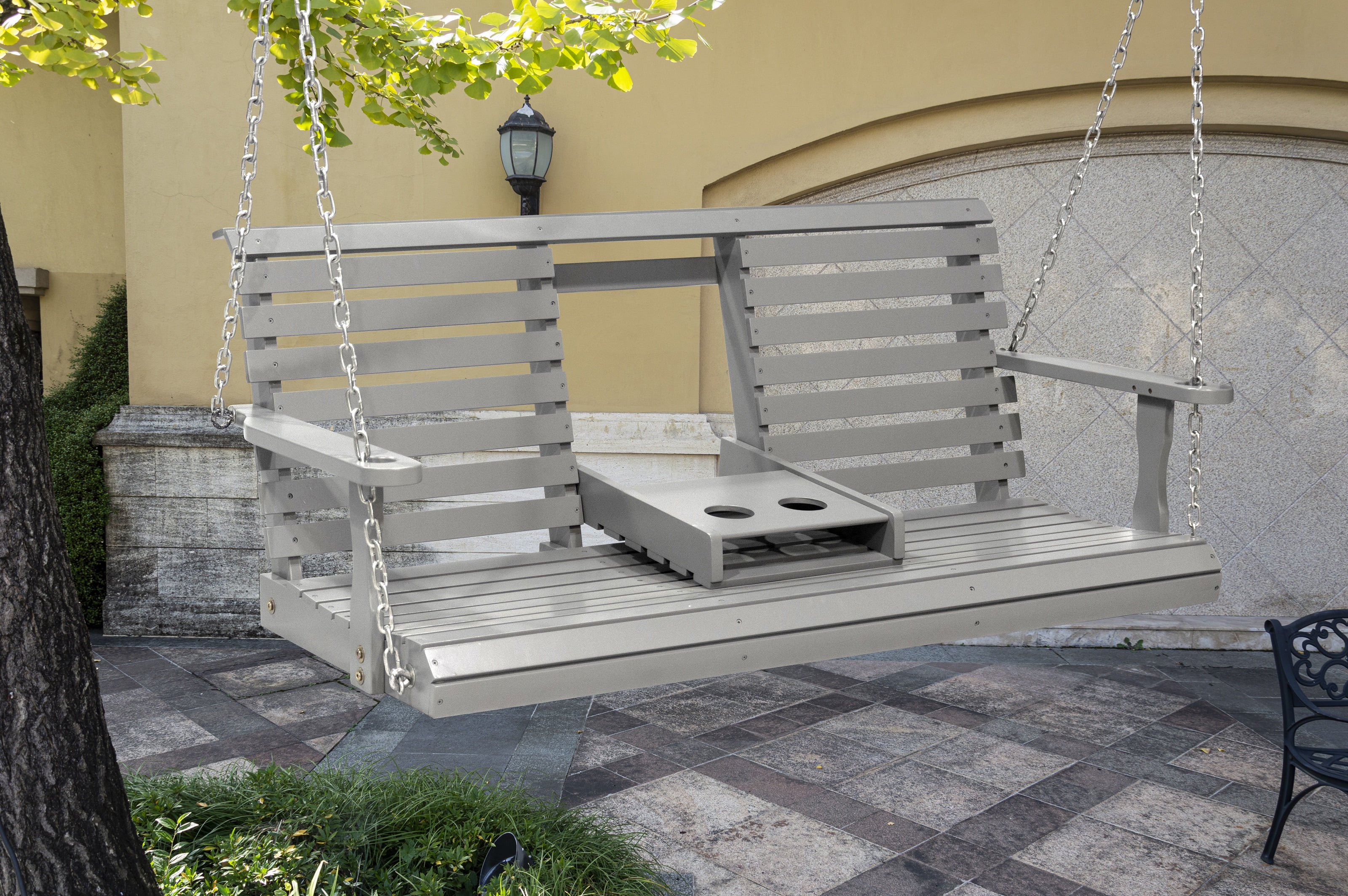 Outdoor Patio Garden Furniture 3-Person Hanging Wood Porch Swing, Weather Resistant Finish-Gray