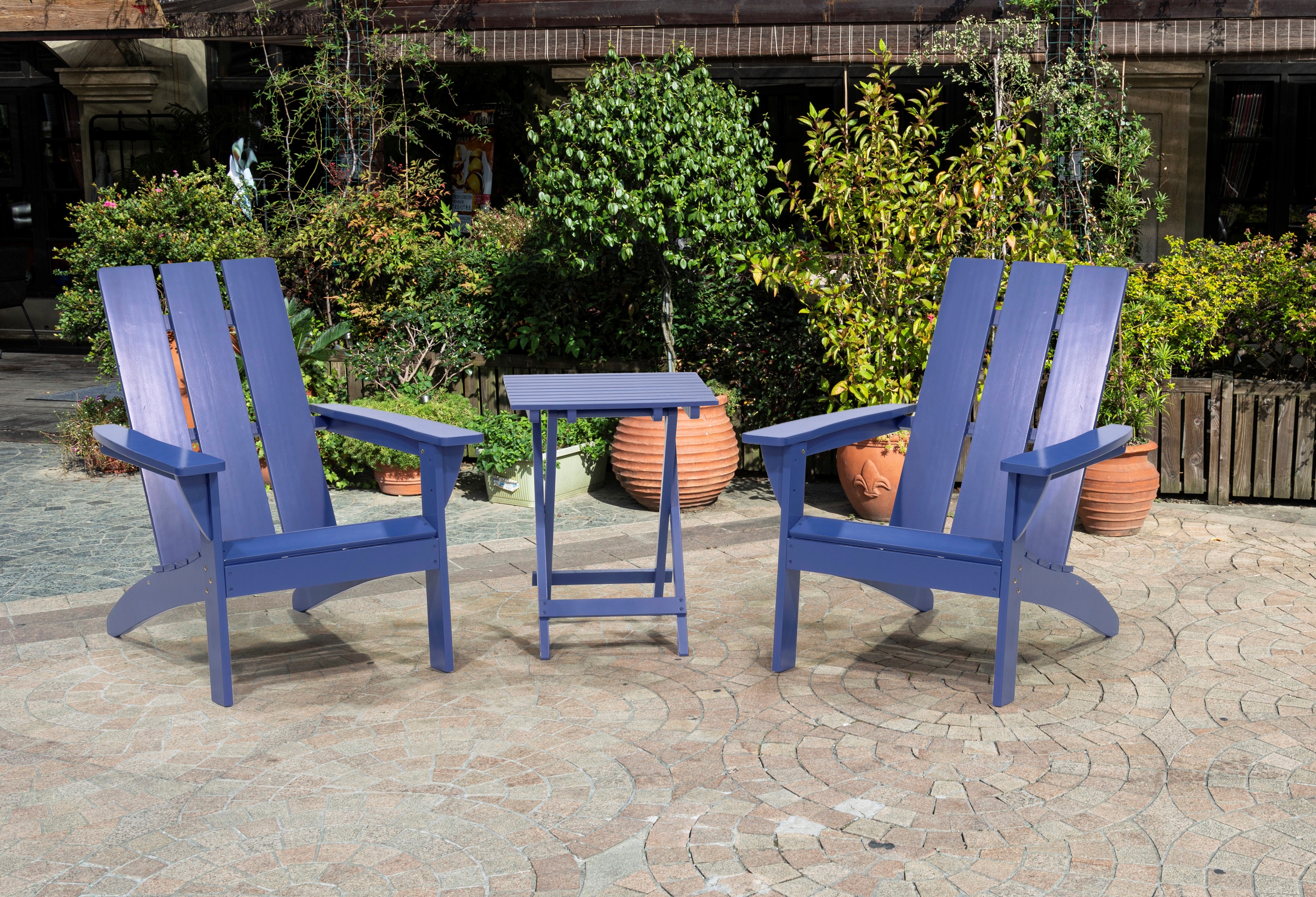 Outdoor Patio Garden Furniture 3-Piece Wood Adirondack Chair Set, Weather Resistant Finish,2 Adirondack Chairs and 1 Side Table-Blue - image 1 of 11