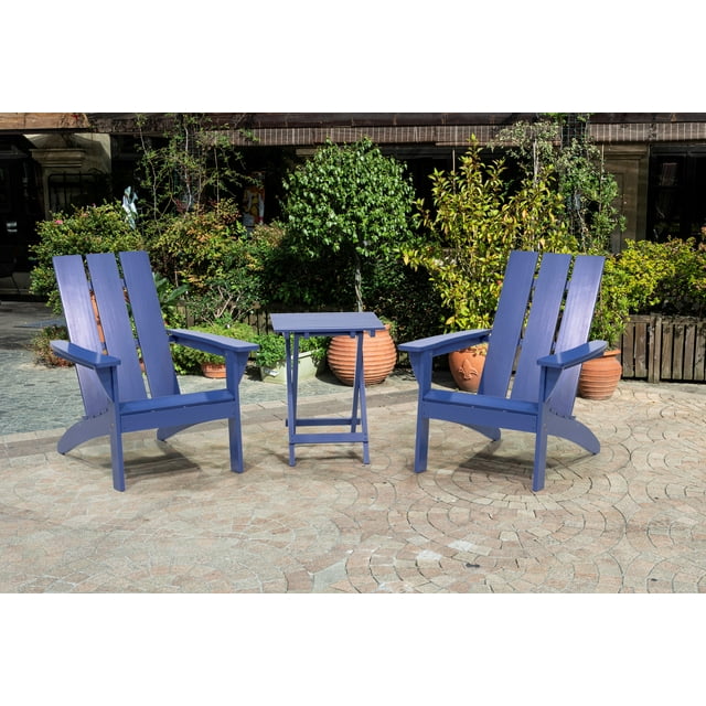 Outdoor Patio Garden Furniture 3-Piece Wood Adirondack Chair Set, Weather Resistant Finish,2 Adirondack Chairs and 1 Side Table-Blue