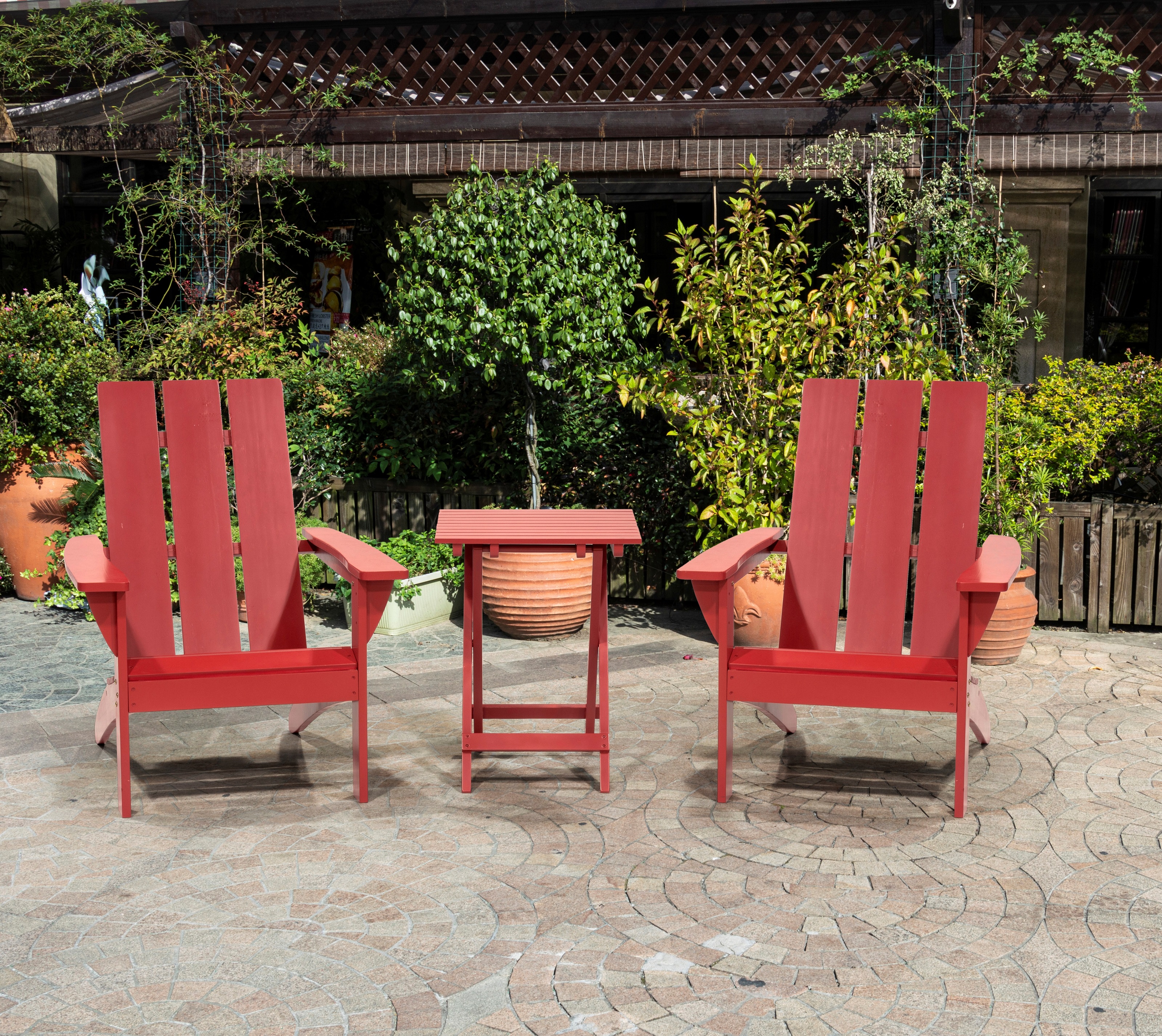 Outdoor Patio Garden Furniture 3-Piece Wood Adirondack Chair Set, Weather Resistant Finish,2 Adirondack Chairs and 1 Side Table-Red - image 1 of 11