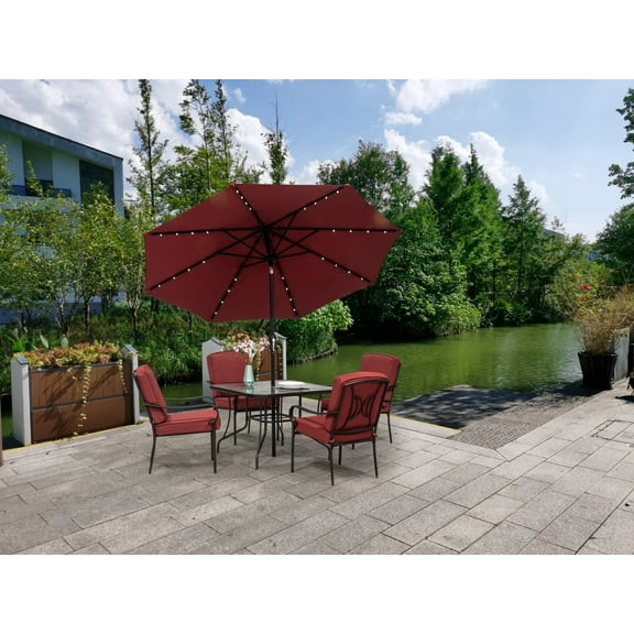 Outdoor Patio Garden Furniture Augusta 5-Piece Dining Set with 4 Cushioned Chairs, 1 Square Dining Table - Red