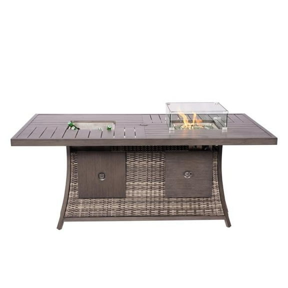 Outdoor Patio Gas Firepit and Ice Container Rectangle Dining Table, Grey
