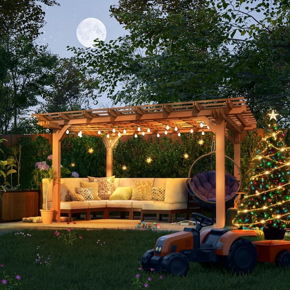 Outdoor Patio Gazebo 10X12FT Wooden Pergola100% Sturdy Solid Wood Outdoor Gazebo for Backyard,Backyard, Deck, Lawn Patio Pergola Waterproof & Windproof Outdoor Garden Shelter for Year-Round Use