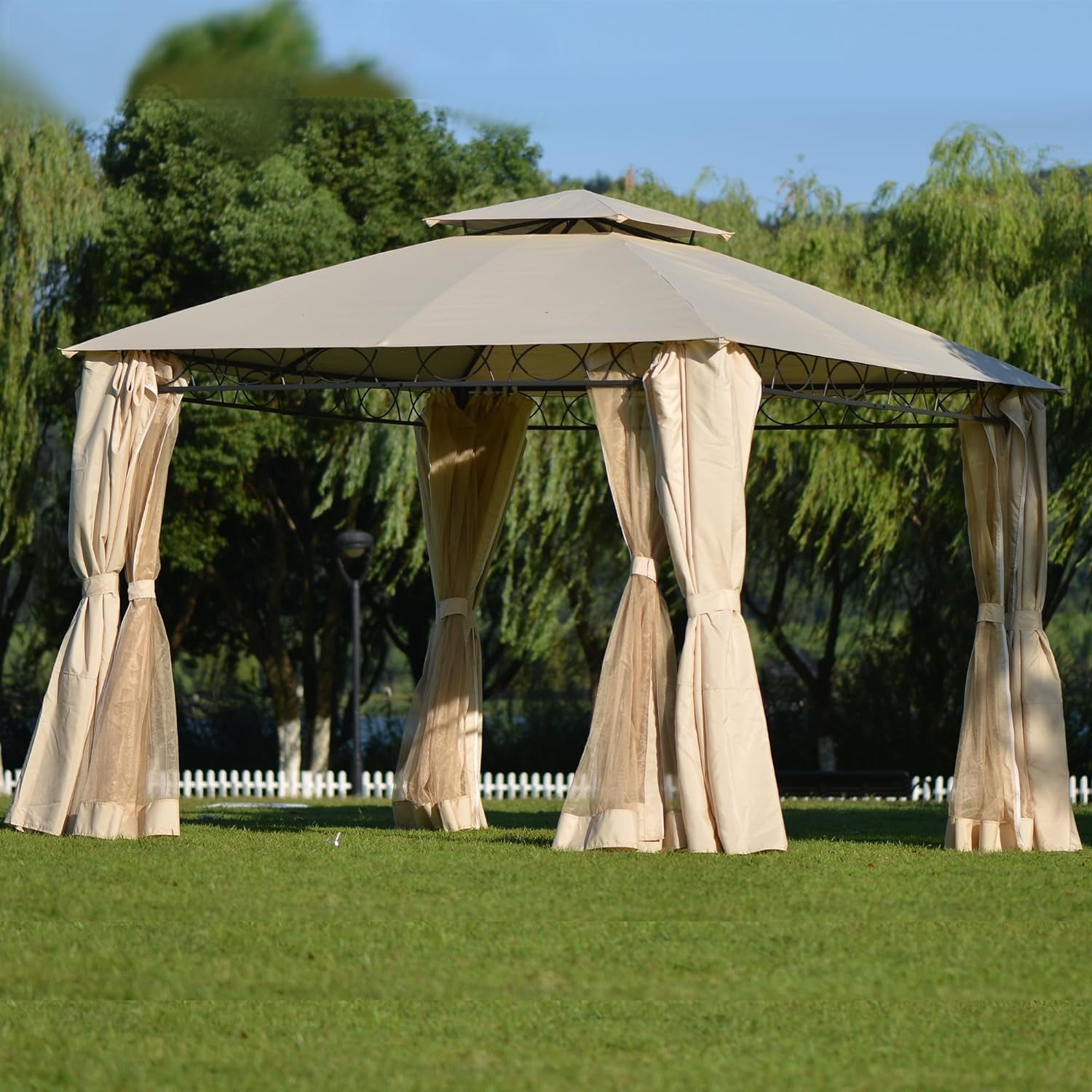 Outdoor Patio Gazebo, 11x12ft Double Roof Soft top Gazebos Shelter ...