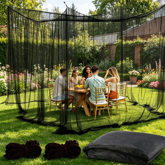 Outdoor Patio Gazebo Netting, 10x10x8.2ft Universal Fine-Mesh Screen with Zipper Door and Hanging Ropes, Lightweight Enclosure for Backyard, Deck, and Camping