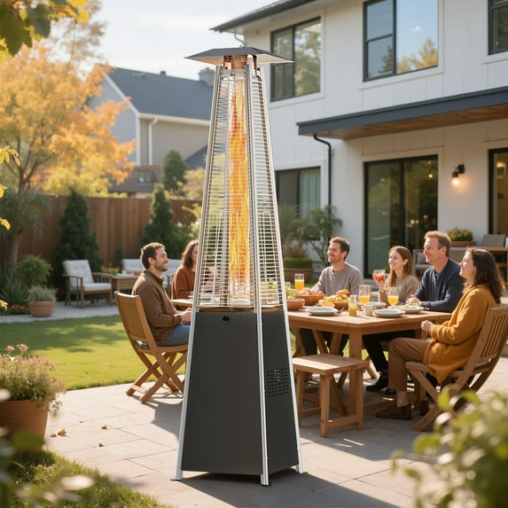 Patio Heater for Outdoor Use, 48,000BTU Powerful Pyramid Heater with Stable Base, Outdoor Porch Yard Propane Heater with Quartz Glass Tube for Fire, Dia 10FT Heating