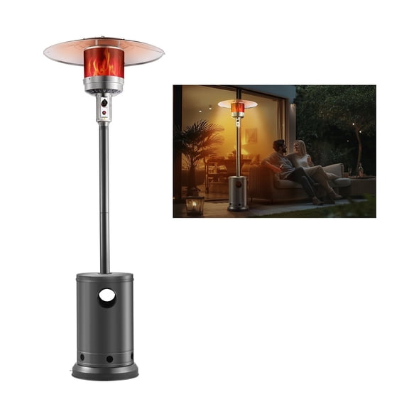 Outdoor Patio Heater with Tabletop, 50,000 BTU Propane Heater with Wheels for Backyard, Garden, and Deck, Silver Gray Finish