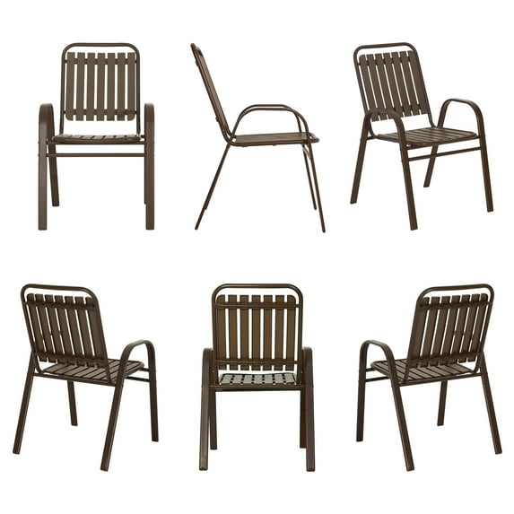 Outdoor Patio Lawn Dinning Chairs Set of 6 High Back Stackable Chairs with Armrest, Brown