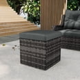 thumbnail image 1 of 2 PCS Outdoor Patio Ottoman, All-Weather Grey Brown Wicker Rattan Outdoor Footstool Footrest Seat with Dark Grey Cushion, 1 of 8
