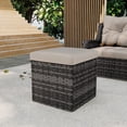 thumbnail image 1 of 2 PCS Outdoor Patio Ottoman, All-Weather Grey Brown Wicker Rattan Outdoor Footstool Footrest Seat with Khaki Cushion, 1 of 8