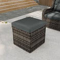 thumbnail image 1 of 2 PCS Outdoor Patio Ottoman, All-Weather Grey Wicker Rattan Outdoor Footstool Footrest Seat with Dark Grey Cushion, 1 of 8