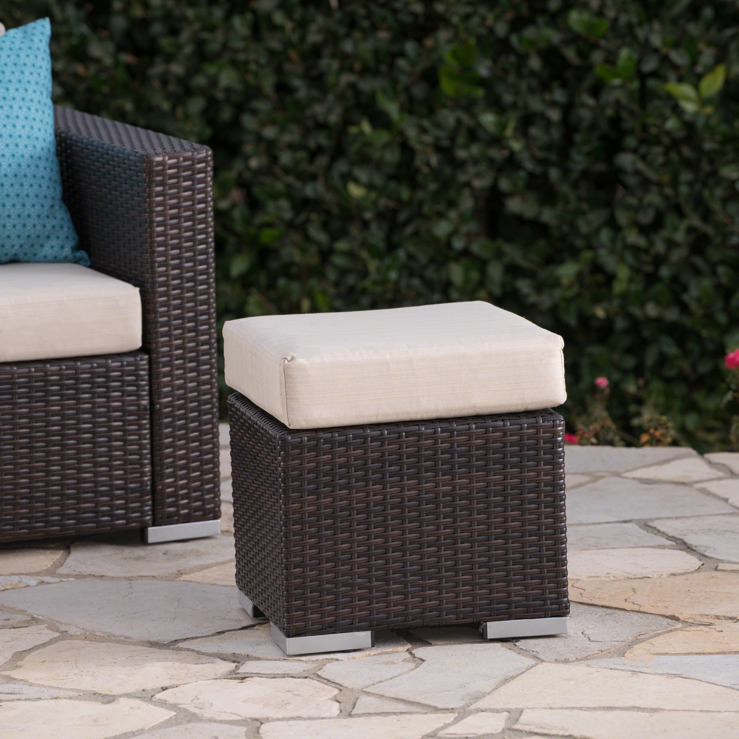 Outdoor Patio Ottoman, All Weather Rattan Wicker Ottoman Seat, Patio Rattan Furniture, Outdoor